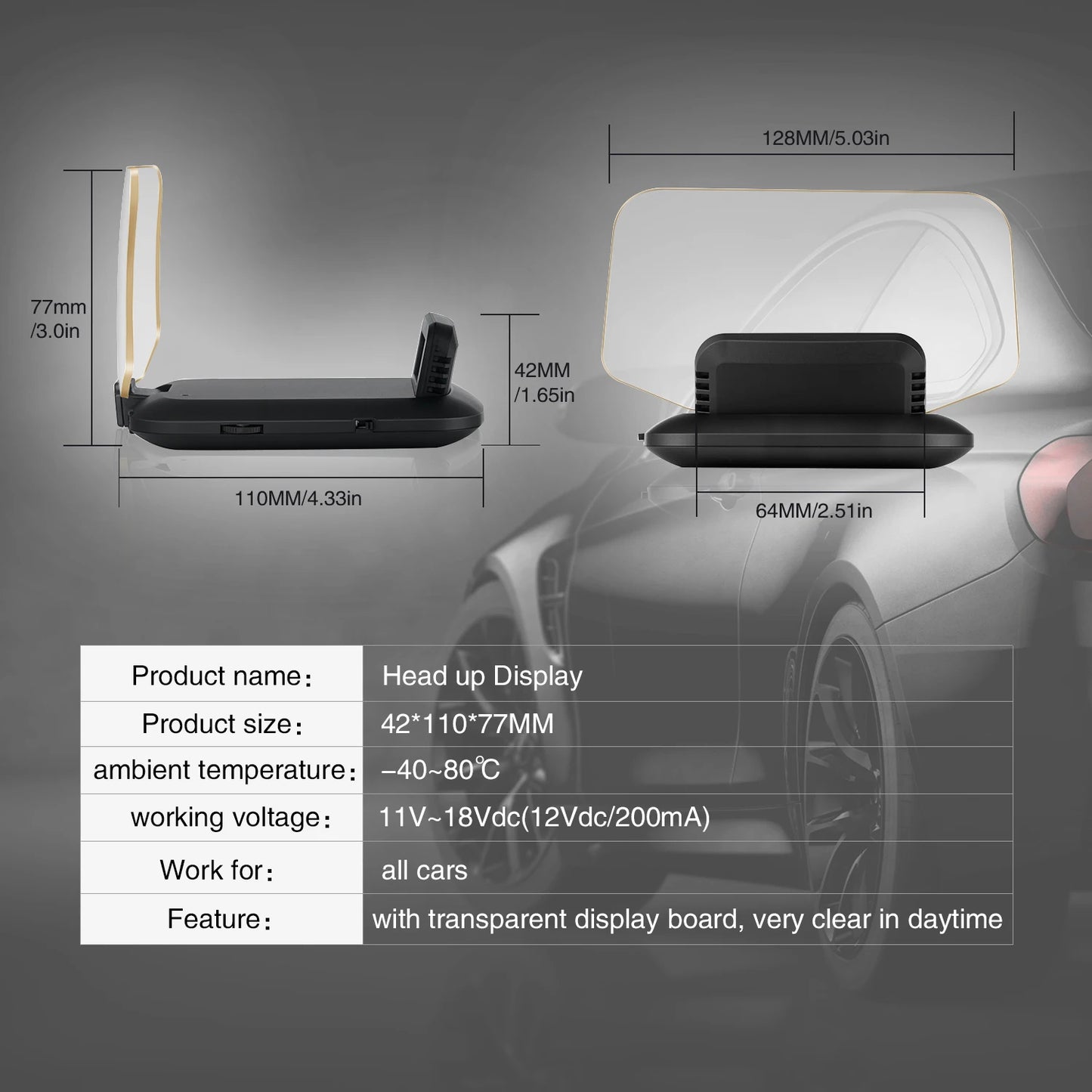 GEYIREN C1 OBD2 HUD, GEYIREN OBD2 HUD car head-up display for various cars with transparent display and daytime clarity.