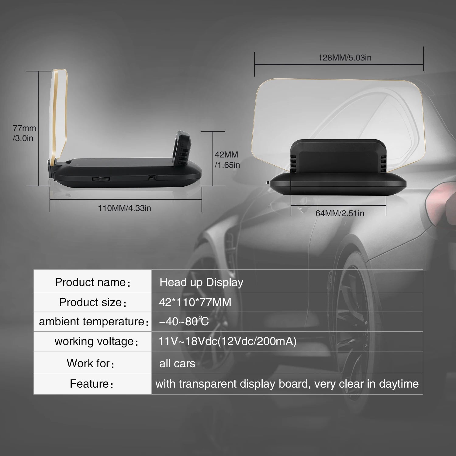 GEYIREN C1 OBD2 HUD, GEYIREN OBD2 HUD car head-up display for various cars with transparent display and daytime clarity.