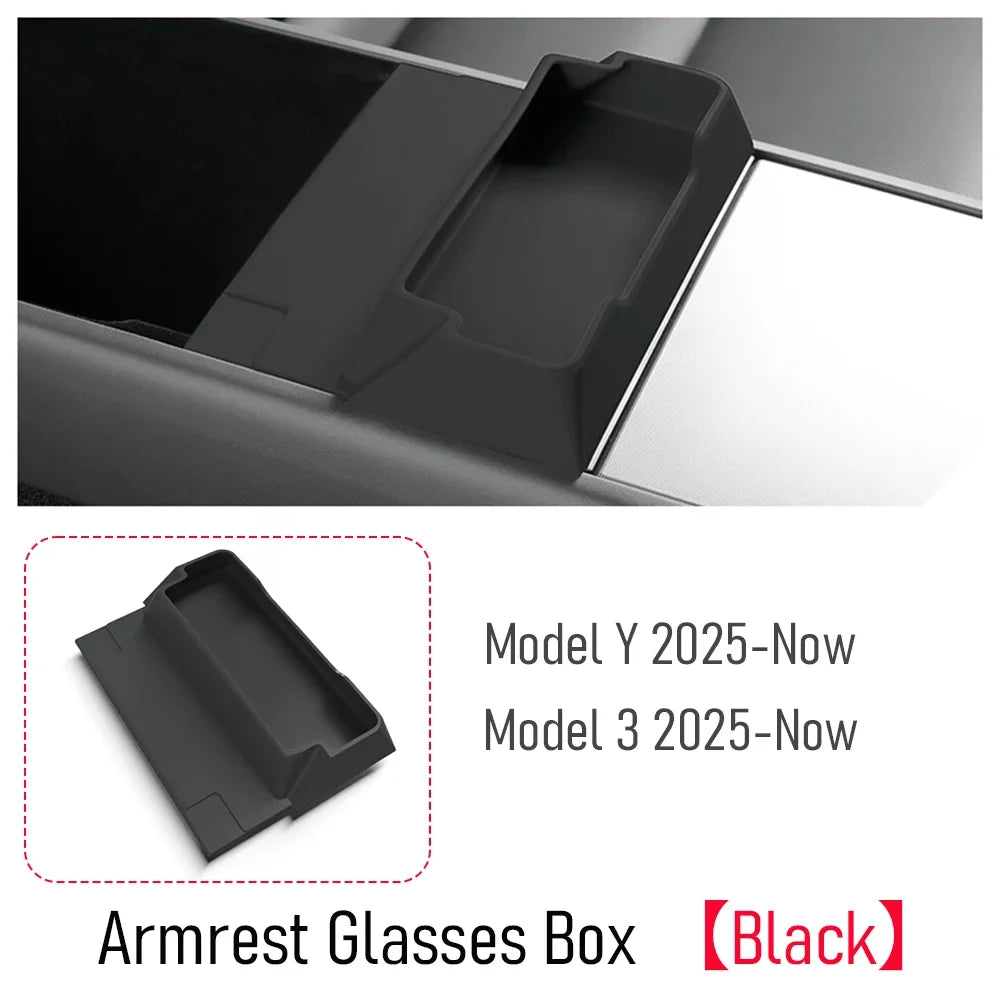 Custom-Fit Center Console Armrest Glasses Holder Tray for Tesla Model 3 Highland (2024–2026) & Tesla Model Y Juniper (2025–2026) – Sunglasses Storage Organizer Insert Interior Accessory
