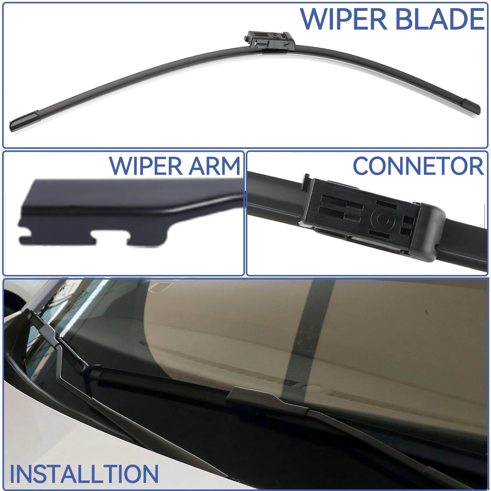 Erick's Front & Rear Wiper, Erick premium wiper blades set designed specifically for MG ZS EV, ZX, and ZST models from 2017 to 2024.