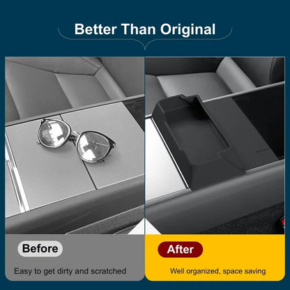Custom-Fit Center Console Armrest Glasses Holder Tray for Tesla Model 3 Highland (2024–2026) & Tesla Model Y Juniper (2025–2026) – Sunglasses Storage Organizer Insert Interior Accessory