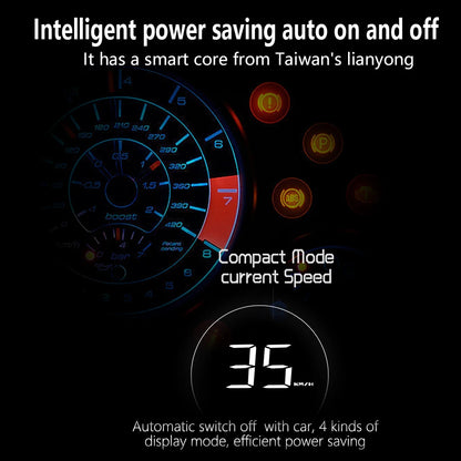 Geyiren C700 HUD, Intelligent power-saving device features smart core, supports 0-370A, 2G, and 0-350V, with compact design and auto-off when car is turned off.