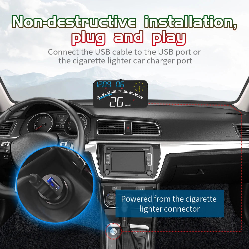 Geyiren G10 HUD, Install device non-destructively by plugging into USB port or car charger.