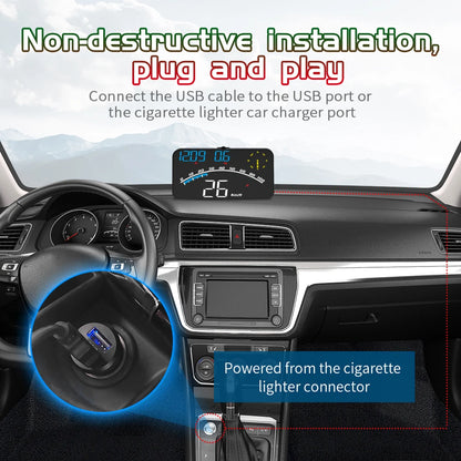 Geyiren G10 HUD, Install device non-destructively by plugging into USB port or car charger.