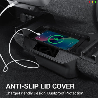 Custom-Fit Rear Center Console Storage Box for Tesla Model Y Juniper 2025–2026+ – TPE Backseat Organizer Bin, Hidden Storage Tray, Trash Holder & Interior Organization Accessory