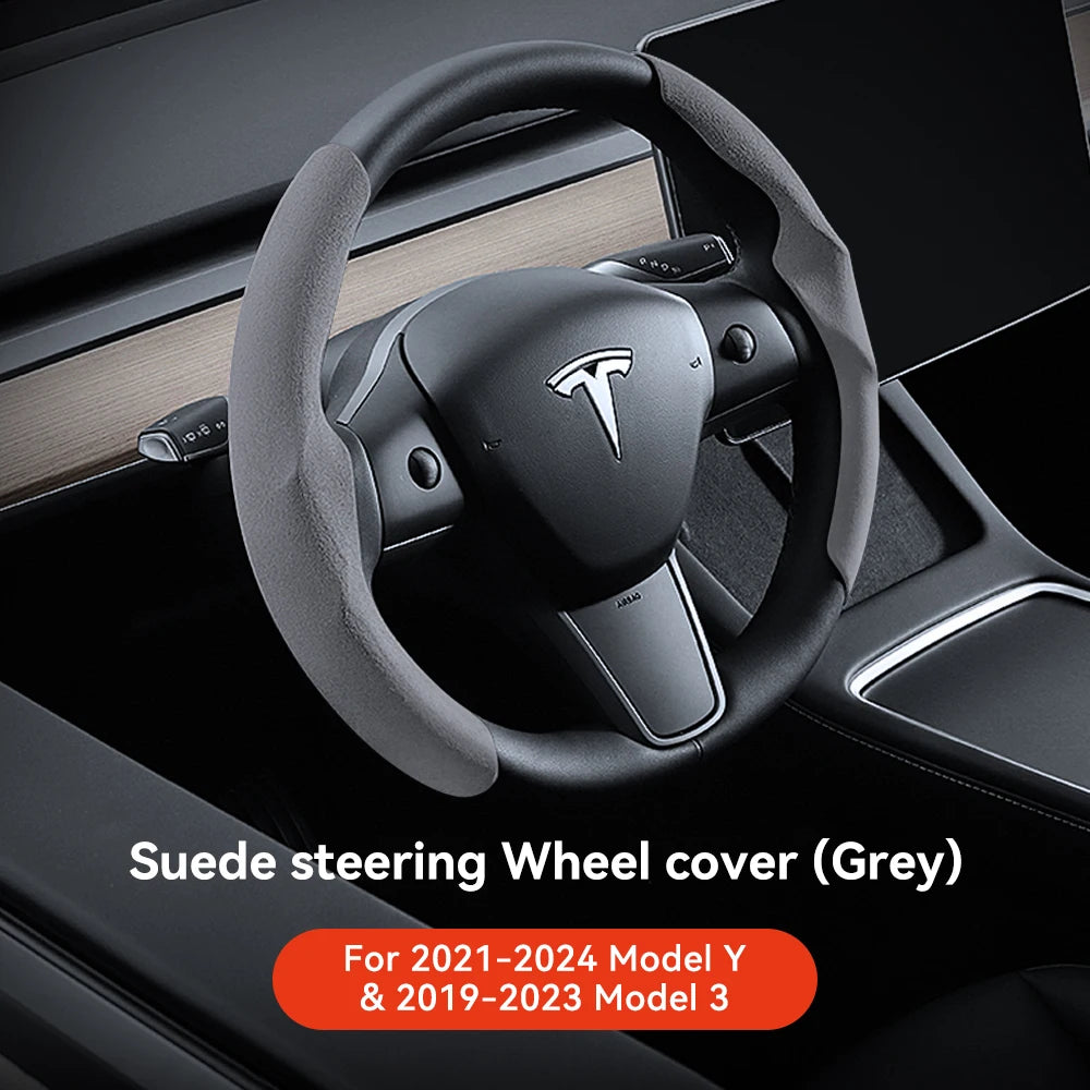 Carbon Fiber Leather Steering Wheel Cover for Tesla Model 3 Highland (2024+) & Model Y Juniper (2025+) – Anti-Slip Sport Grip, Interior Upgrade Accessory