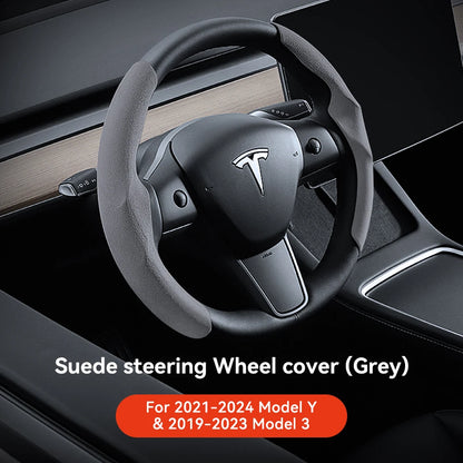 Carbon Fiber Leather Steering Wheel Cover for Tesla Model 3 Highland (2024+) & Model Y Juniper (2025+) – Anti-Slip Sport Grip, Interior Upgrade Accessory