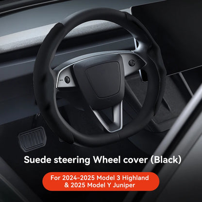 Carbon Fiber Leather Steering Wheel Cover for Tesla Model 3 Highland (2024+) & Model Y Juniper (2025+) – Anti-Slip Sport Grip, Interior Upgrade Accessory