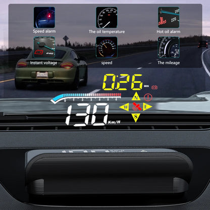 Geyiren M17 HUD, A car head-up display with features including digital speedometer, alarms, and readings for speed, mileage, and voltage.