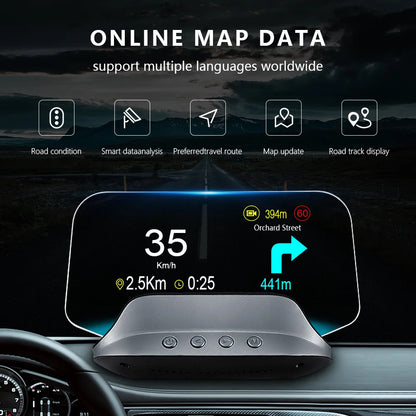 GEYIREN C3 HUD, A speedometer with GPS navigation and head-up display for cars, featuring online maps, language support, and road tracking.