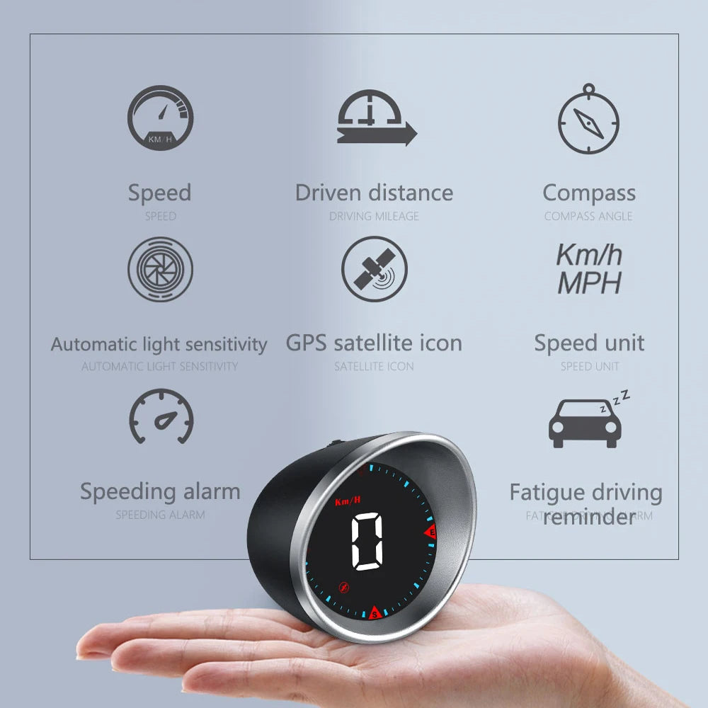 Geyiren G5 HUD, A car GPS head-up display with features like speed, distance, compass, and alarm, also reminding drivers of fatigue.