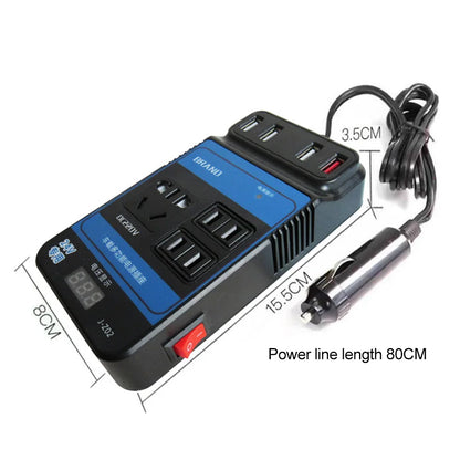 Car Power Inverter DC 12V 24V To DC220V 4 USB Port Modified Converter Adapter Auto Charger LED Digital Display One Button Switch