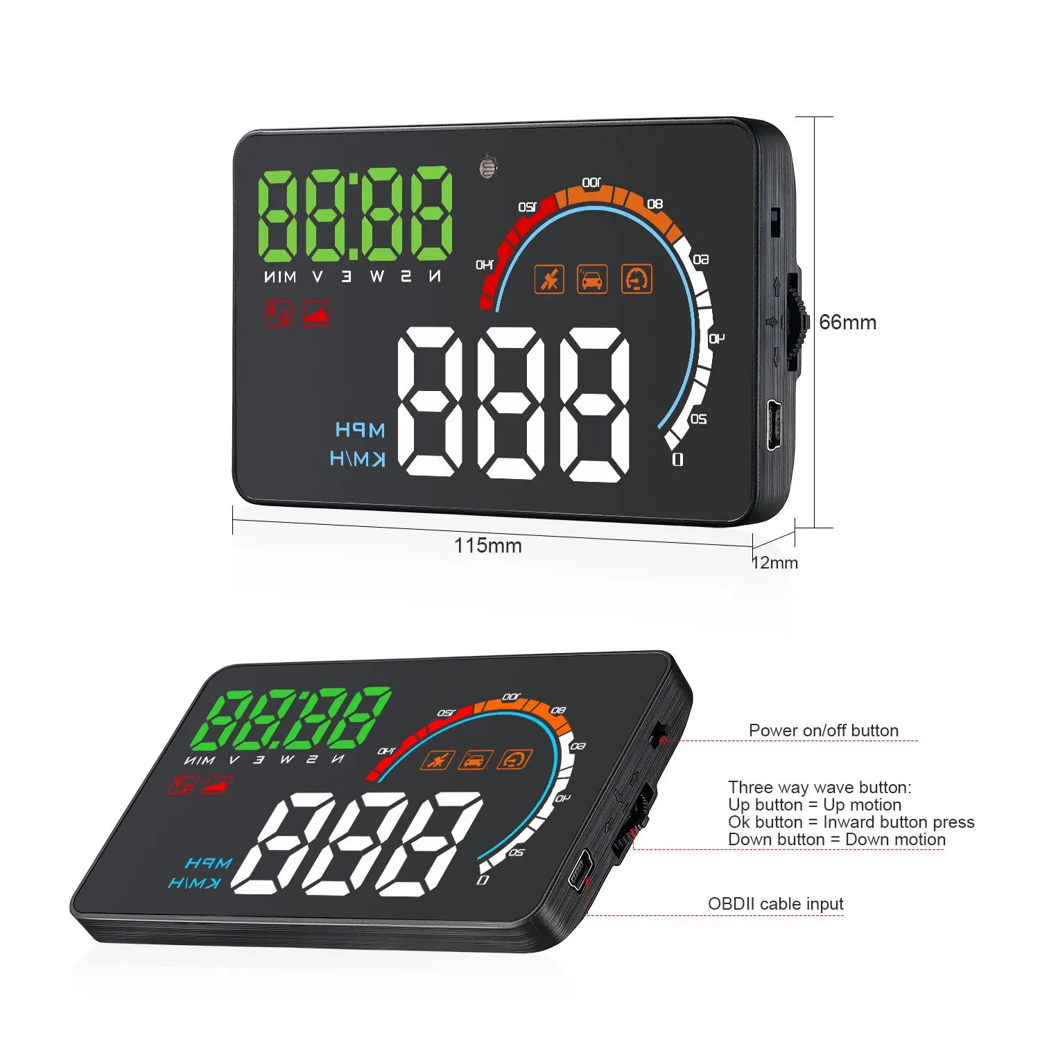 Geyiren Q5 HUD - Digital GPS Speedometer Clock Odometer Universal Windshield Projector Car Head Up Display