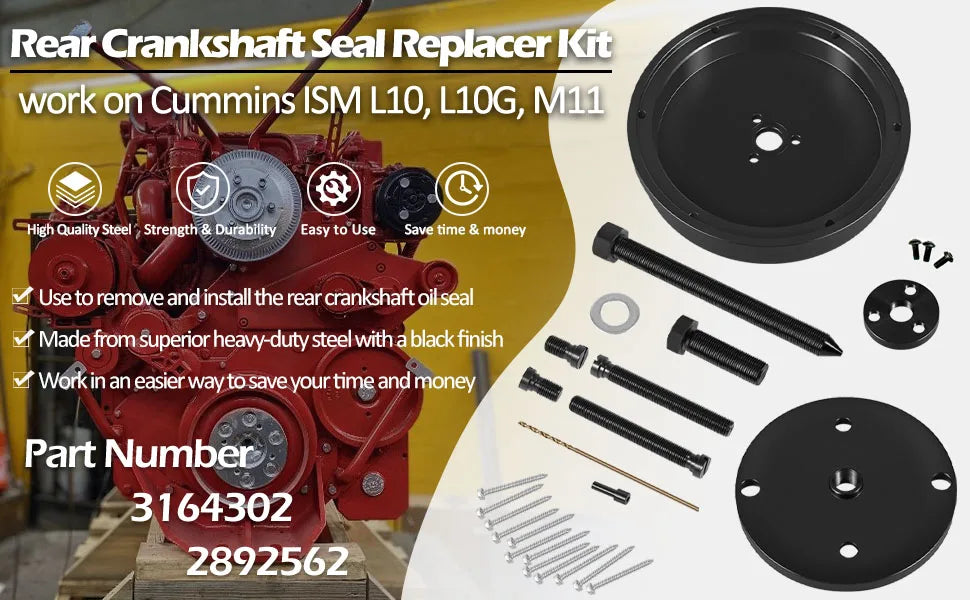 A high-quality tool kit for removing and installing rear crankshaft oil seals, made from durable steel.