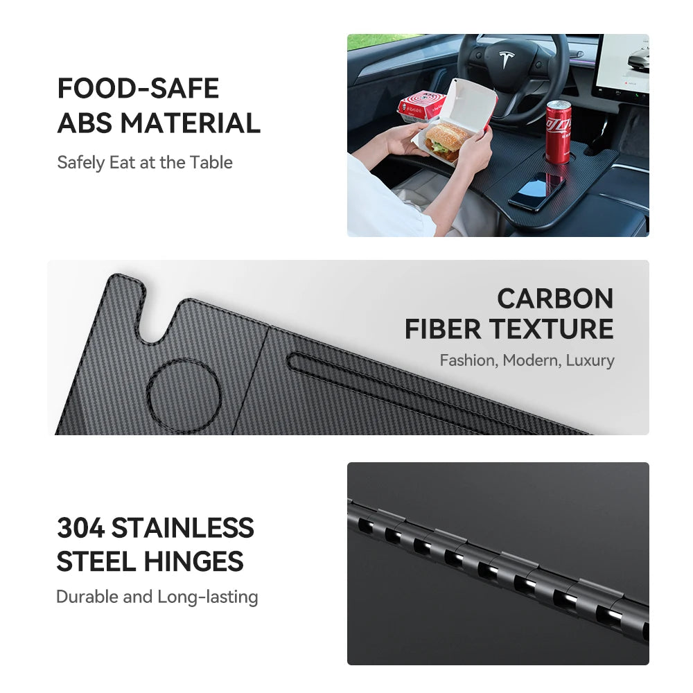 Steering Wheel Laptop Tray for Tesla Model 3 Highland (2024–2026), Model Y (2020–2026), Model S & Model X (2018–2026) – Portable Car Desk, Travel Food Tray & Mobile Office Table