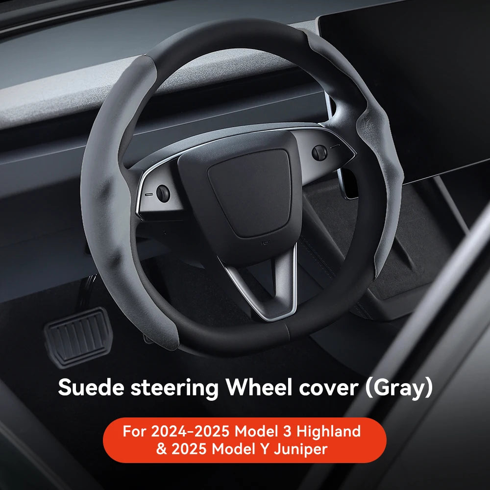 Carbon Fiber Leather Steering Wheel Cover for Tesla Model 3 Highland (2024+) & Model Y Juniper (2025+) – Anti-Slip Sport Grip, Interior Upgrade Accessory