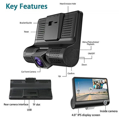 Car DVR HD Large Screen 3 Cameras with Reversing Video Recorder Three Way Camera Tachograph