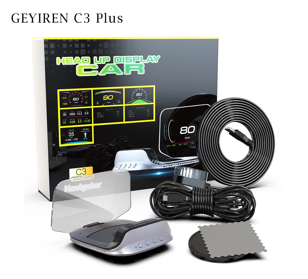 GEYIREN C3 HUD - Speedometer Obd2 EOBD GPS Navigation Glass Projector Head Up Display For All Car