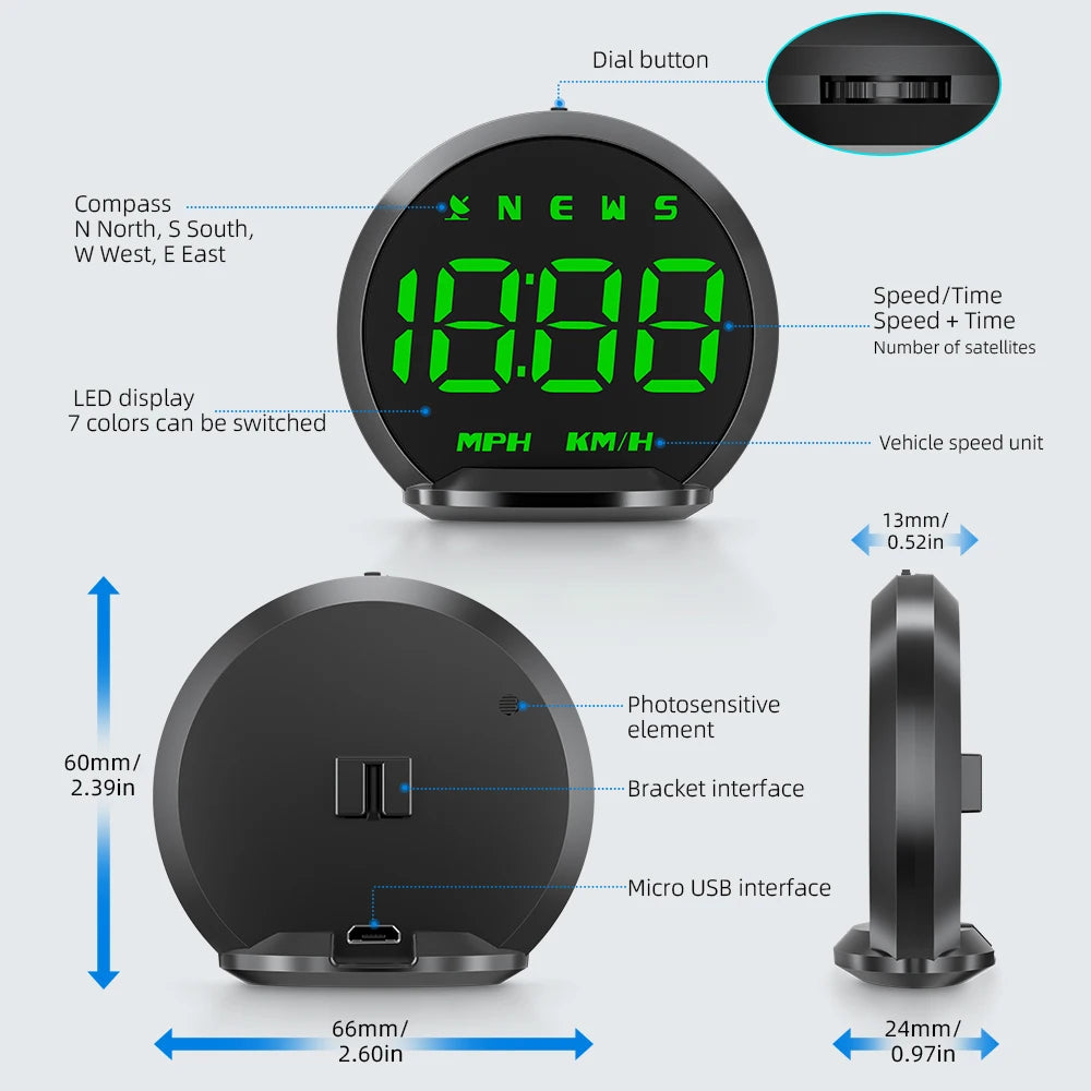 Geyiren G13 HUD, GPS speedometer head up display for cars, projector type, includes alarm, clock, odometer, and universal auto gauge features.