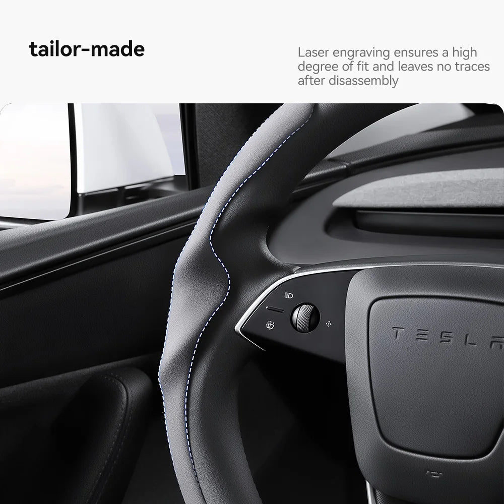 Carbon Fiber Leather Steering Wheel Cover for Tesla Model 3 Highland (2024+) & Model Y Juniper (2025+) – Anti-Slip Sport Grip, Interior Upgrade Accessory