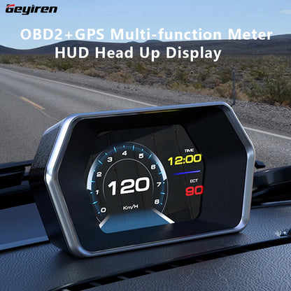 GEYIREN P17 HUD - Car Display GPS On-board Computer Digital Speedometer Water&Oil Temp Gauge OBD2 Head Up Display