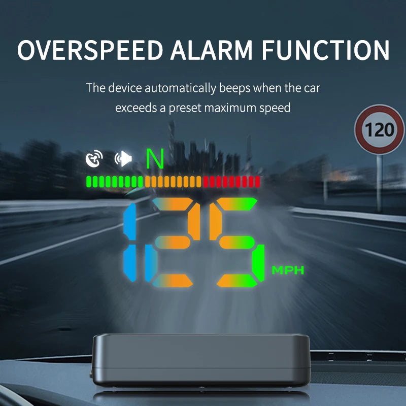 Geyiren H4 HUD, The Auto GPS Car Head Up Display Speed Meter Projector has an overspeed alarm function that beeps at speeds above 120 km/h.