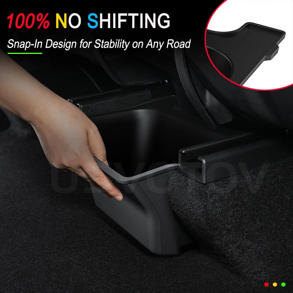 Custom-Fit Rear Center Console Storage Box for Tesla Model Y Juniper 2025–2026+ – TPE Backseat Organizer Bin, Hidden Storage Tray, Trash Holder & Interior Organization Accessory