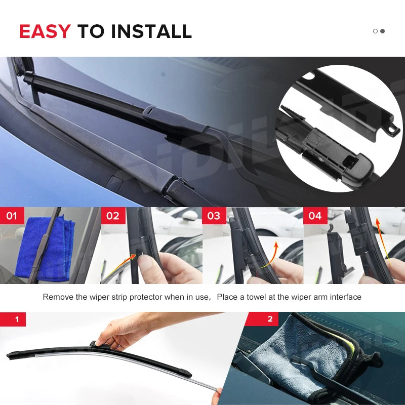 MIDOON Wiper, Easy to install. Remove wiper strip protector when using. Place towel at wiper arm interface.