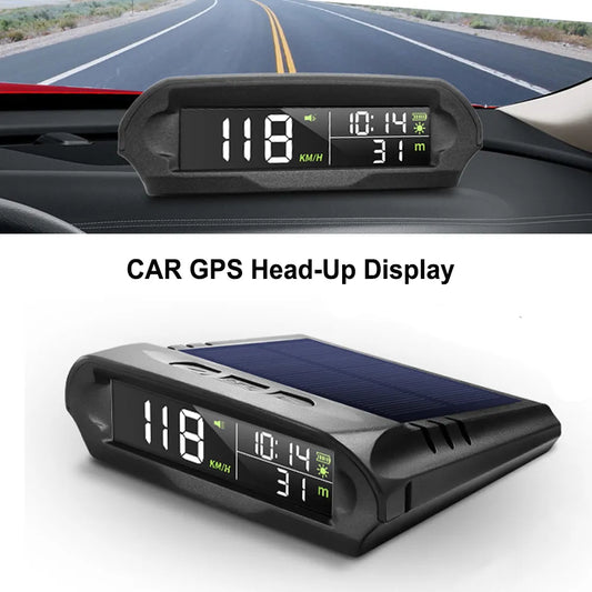 Solar Digital Car HUD GPS Head Up Display Auto Speedometer Over-Speed Fatigued Driving Reminder Car Clock Temperature Show