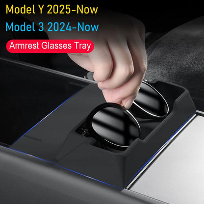 Custom-Fit Center Console Armrest Glasses Holder Tray for Tesla Model 3 Highland (2024–2026) & Tesla Model Y Juniper (2025–2026) – Sunglasses Storage Organizer Insert Interior Accessory