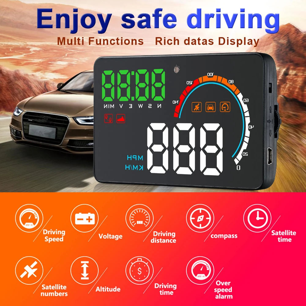 Geyiren Q5 HUD, Enjoy safe driving with rich data display features including GPS, clock, odometer, and car head-up display modes.