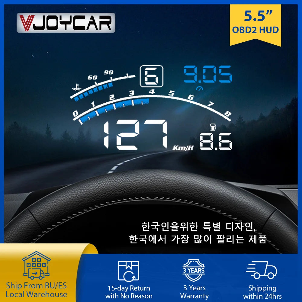 Vjoycar V41 Newest Head Up Display Car OBDII EUOBD 5.5" Windshield Projector HUD Display Shift Reminder Water Temp. RPM KM/H MPH