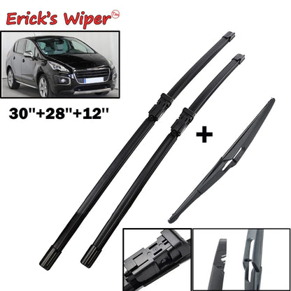 Erick's LHD Front & Rear Wiper Blades Set for Peugeot 3008 MK1 2008-2016 - 30"+28"+12"