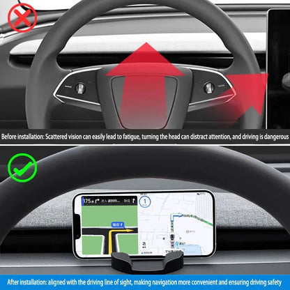 Silicone Dashboard Phone Mount for Tesla Model 3 & Model Y (2017–2025) | Non-Destructive Horizontal Phone Holder with Multi-Hook Design