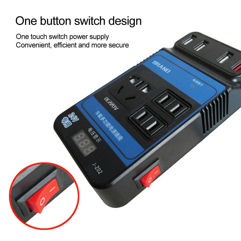 Car Power Inverter DC 12V 24V To DC220V 4 USB Port Modified Converter Adapter Auto Charger LED Digital Display One Button Switch