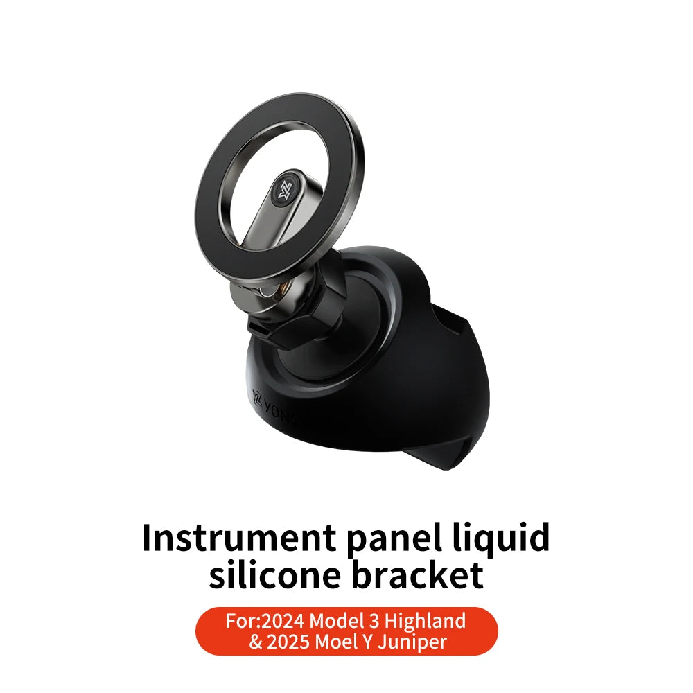 Adjustable Magnetic Phone Mount for Tesla Model 3 & Model Y (Highland 2024+ / Juniper 2025+) – Strong Magnet Metal Car Phone Holder with Anti-Slip Silicone Base, No Charging