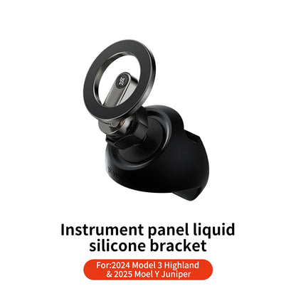 Adjustable Magnetic Phone Mount for Tesla Model 3 & Model Y (Highland 2024+ / Juniper 2025+) – Strong Magnet Metal Car Phone Holder with Anti-Slip Silicone Base, No Charging