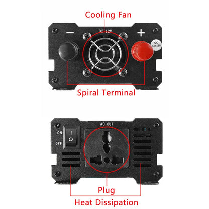 3000W Car  Inverter Power Voltage Convertor Transformer DC12V 24V 48V To AC 220V Solar Double LCD Display 4USB Inverter