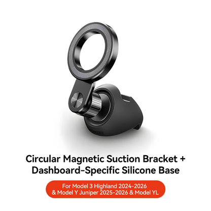 Adjustable Magnetic Phone Mount for Tesla Model 3 & Model Y (Highland 2024+ / Juniper 2025+) – Strong Magnet Metal Car Phone Holder with Anti-Slip Silicone Base, No Charging