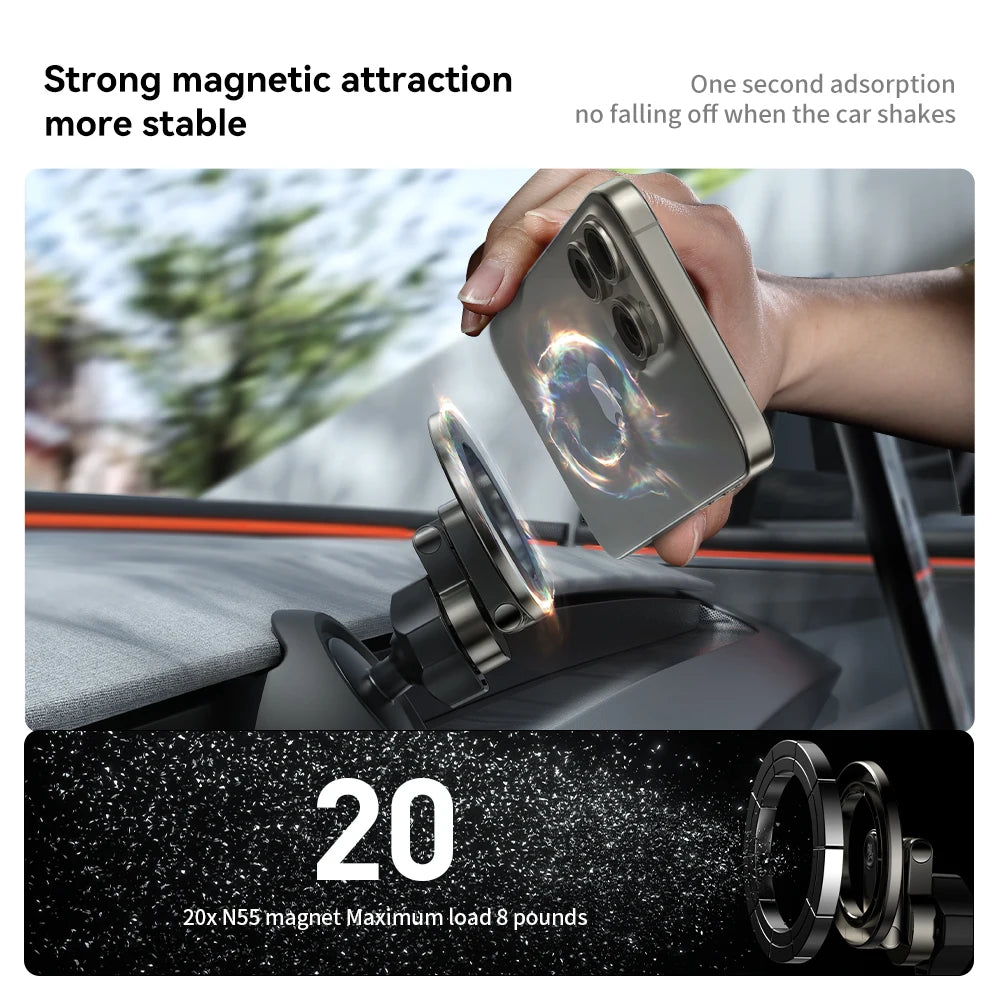 Adjustable Magnetic Phone Mount for Tesla Model 3 & Model Y (Highland 2024+ / Juniper 2025+) – Strong Magnet Metal Car Phone Holder with Anti-Slip Silicone Base, No Charging