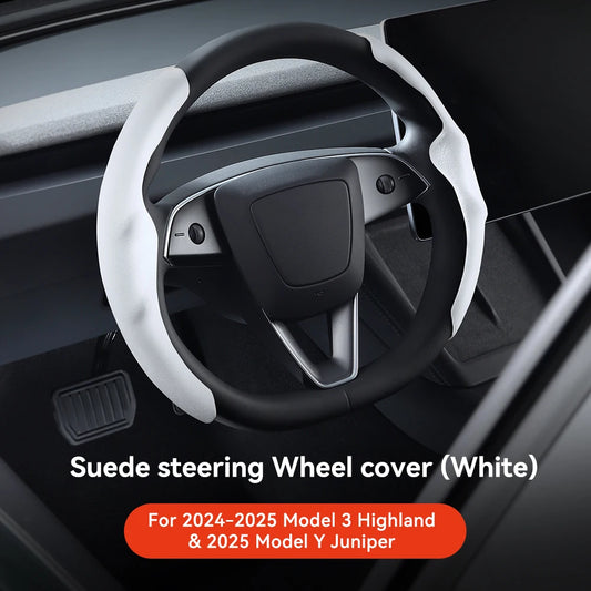 Carbon Fiber Leather Steering Wheel Cover for Tesla Model 3 Highland (2024+) & Model Y Juniper (2025+) – Anti-Slip Sport Grip, Interior Upgrade Accessory