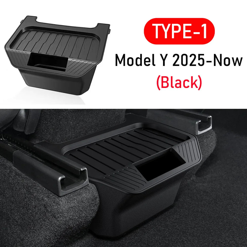 Custom-Fit Rear Center Console Storage Box for Tesla Model Y Juniper 2025–2026+ – TPE Backseat Organizer Bin, Hidden Storage Tray, Trash Holder & Interior Organization Accessory