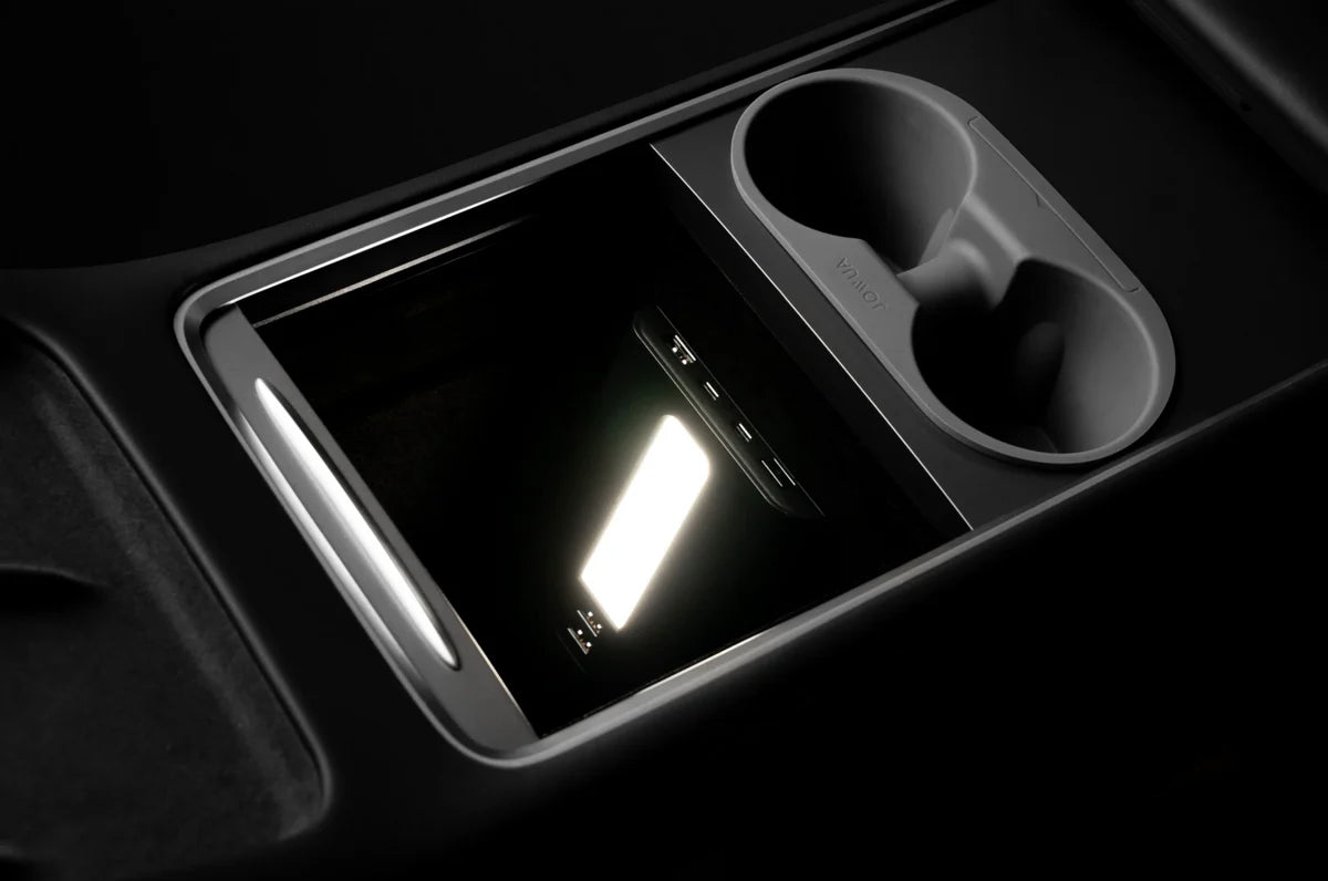 Jowua Dual USB-C Hub with LED Ambient Light for Tesla Model 3 & Model Y (2021–2023 Refresh Center Console) – 45W PD Fast Charging & Data Expansion