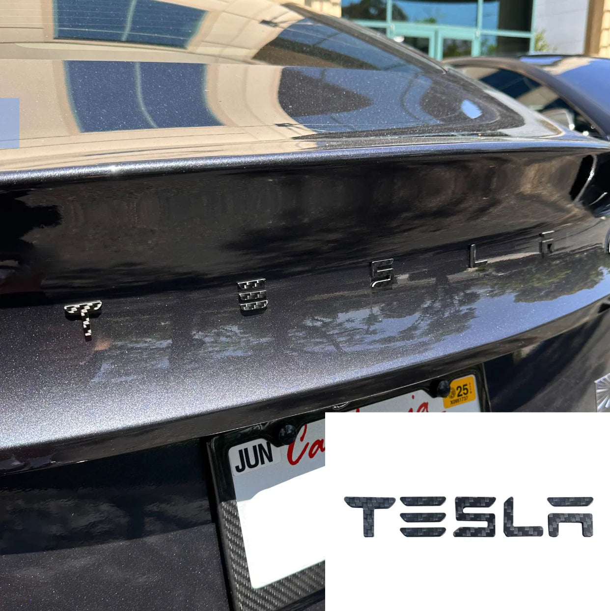 Tesla T-E-S-L-A Tailgate Emblem Letters – Real Molded Carbon Fiber | Fits Model S, Model X, Model 3, Model Y & Cybertruck (2018–Present)