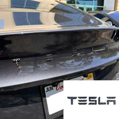 Tesla T-E-S-L-A Tailgate Emblem Letters – Real Molded Carbon Fiber | Fits Model S, Model X, Model 3, Model Y & Cybertruck (2018–Present)