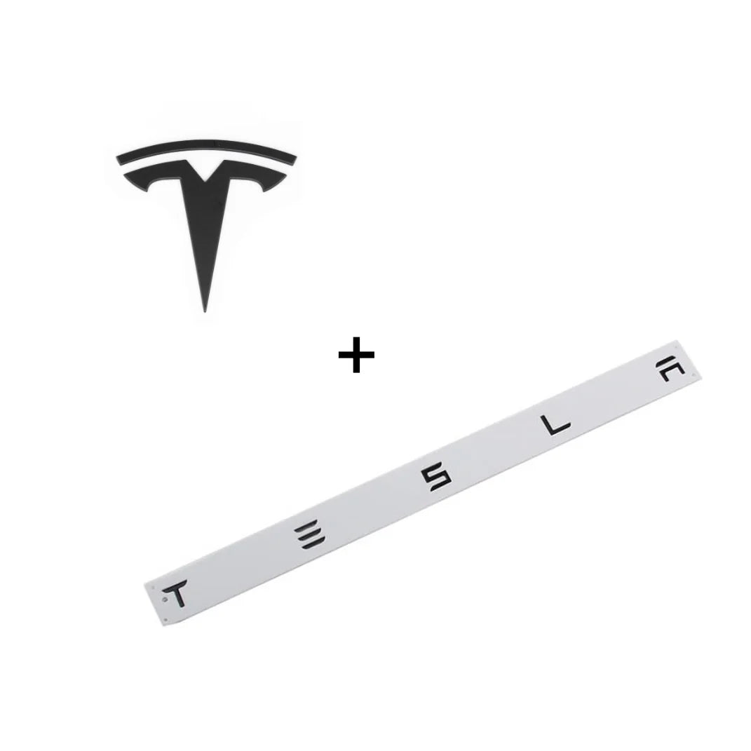 2017–Present Tesla Model 3 & Model Y Replacement Hood “T” Emblem & Rear “TESLA” Trunk Letter Set – Glossy Black or Satin Black | Chrome Delete Badge Upgrade