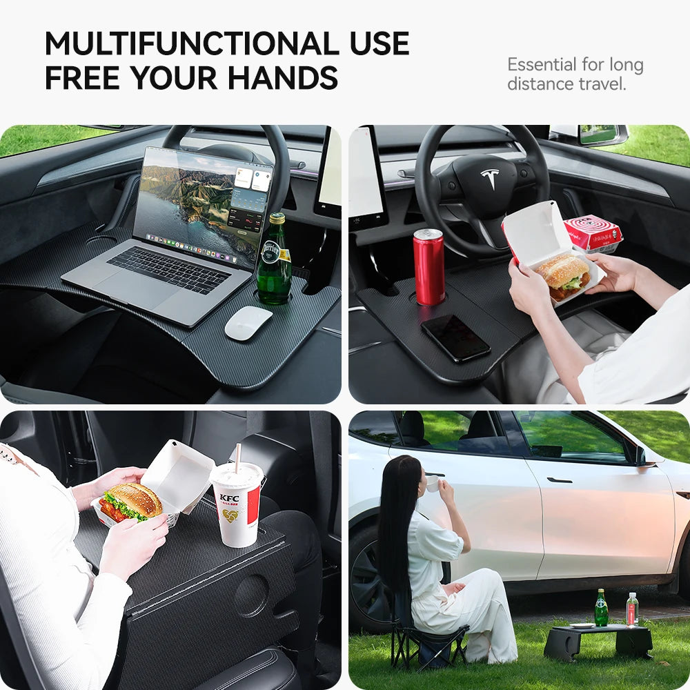 Steering Wheel Laptop Tray for Tesla Model 3 Highland (2024–2026), Model Y (2020–2026), Model S & Model X (2018–2026) – Portable Car Desk, Travel Food Tray & Mobile Office Table