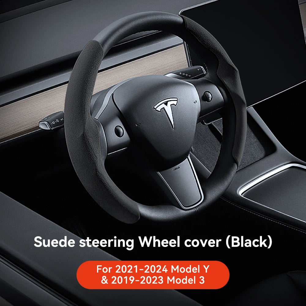 Carbon Fiber Leather Steering Wheel Cover for Tesla Model 3 Highland (2024+) & Model Y Juniper (2025+) – Anti-Slip Sport Grip, Interior Upgrade Accessory