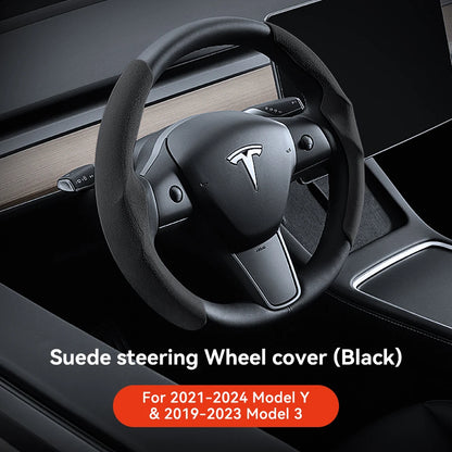 Carbon Fiber Leather Steering Wheel Cover for Tesla Model 3 Highland (2024+) & Model Y Juniper (2025+) – Anti-Slip Sport Grip, Interior Upgrade Accessory
