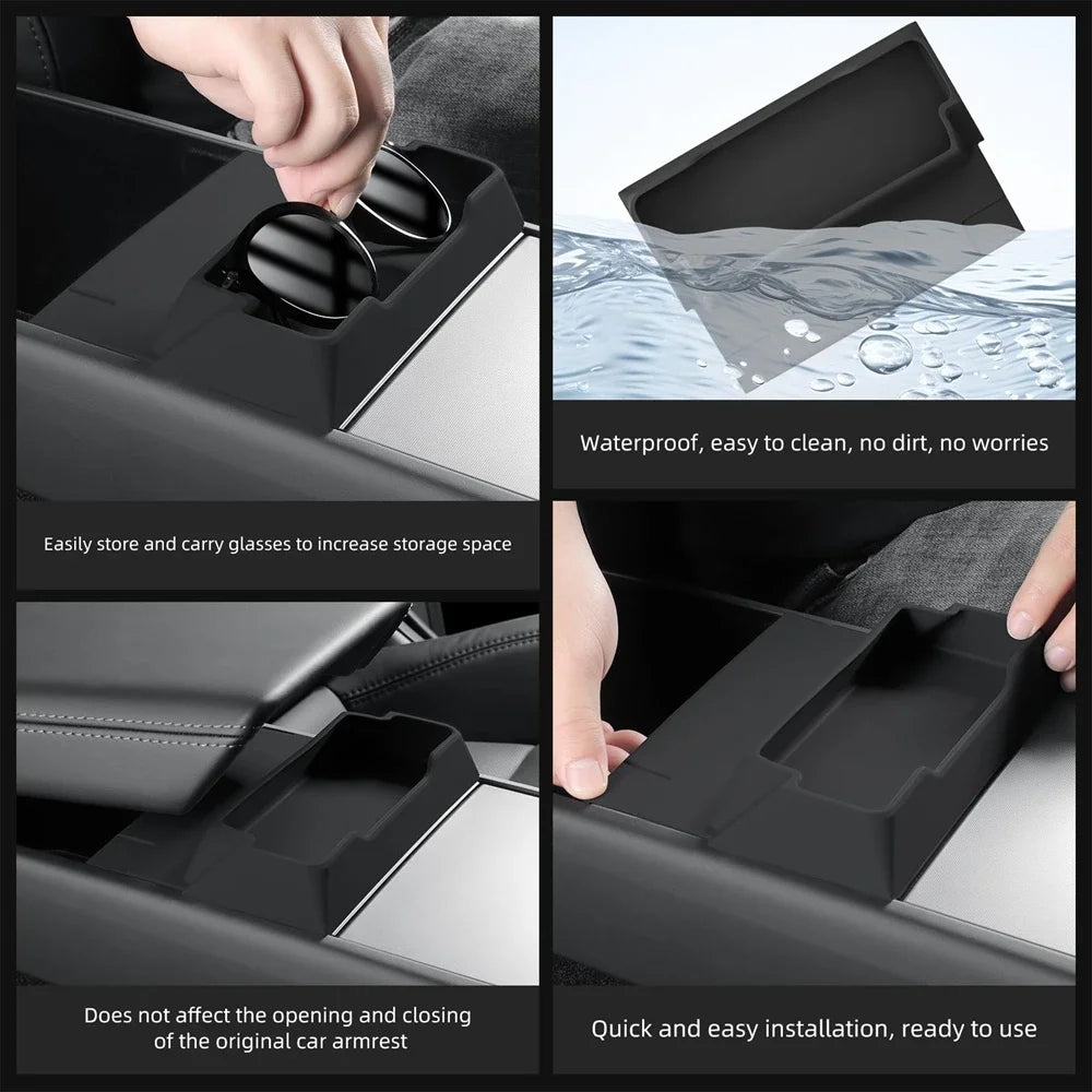 Custom-Fit Center Console Armrest Glasses Holder Tray for Tesla Model 3 Highland (2024–2026) & Tesla Model Y Juniper (2025–2026) – Sunglasses Storage Organizer Insert Interior Accessory